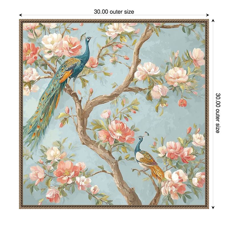 Peacock Mughal Mural Designs No. 3 by Tradelink inhouse artist Framed Canvas Wall Art Print - 30 x 30 in