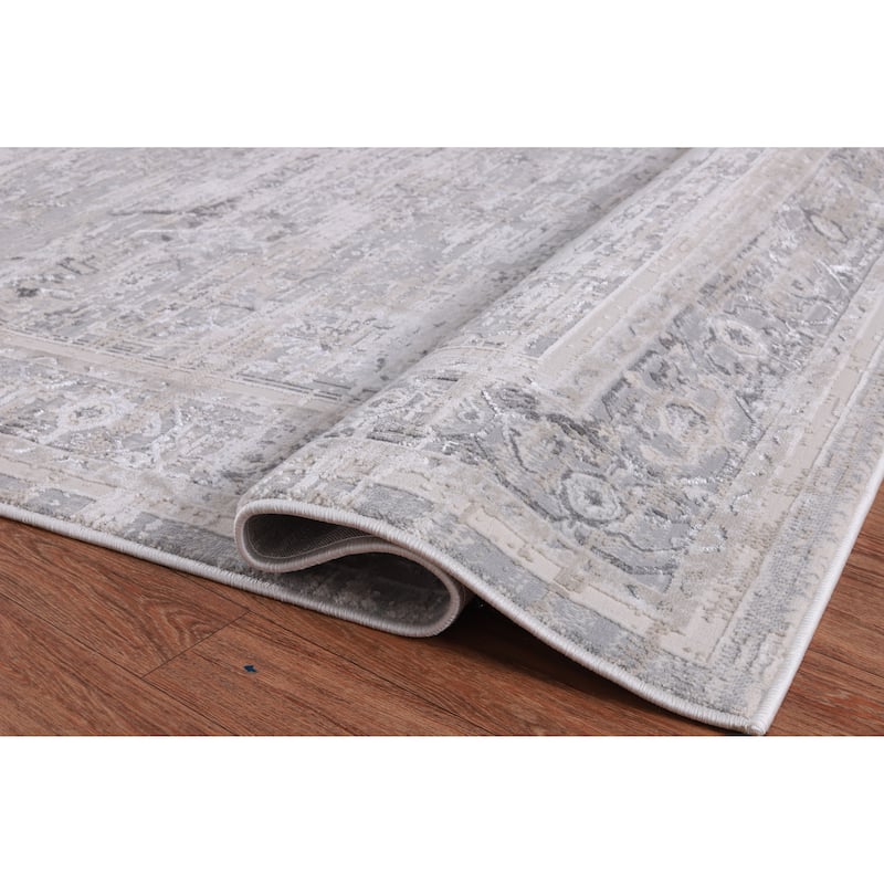 Nevada Collection Bordered Cream and Grey Rug