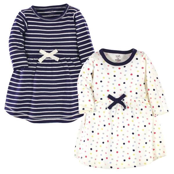 slide 1 of 1, Touched by Nature Baby and Baby Girl Organic Cotton Long-Sleeve Dresses 2pk, Colorful Dot 0-3 Months - Baby Toddler Colorful Dot Long Sleeve