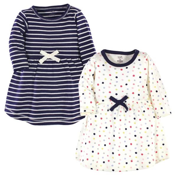 slide 1 of 1, Touched by Nature Baby and Toddler Girl Organic Cotton Long-Sleeve Dresses 2pk, Colorful Dot 2T - Baby Toddler Colorful Dot Long Sleeve