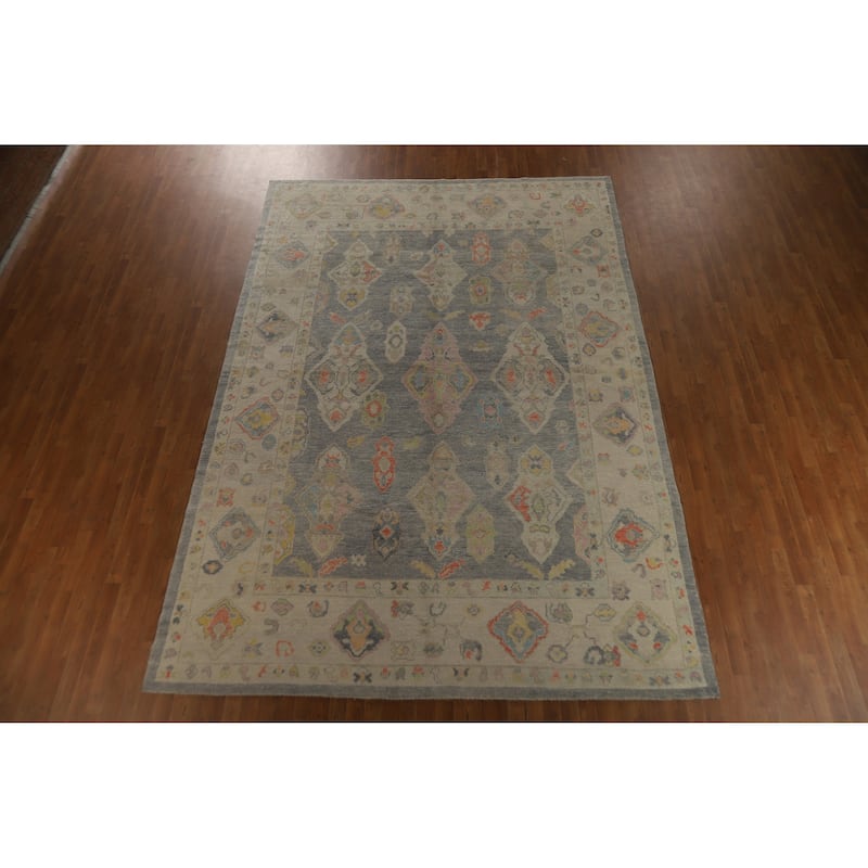 Hand Knotted Oriental 100% Wool Carpet Transitional All-Over Greys & Charcoal Oushak Area Rug - 12' 11'' X 9' 0''