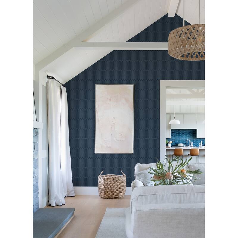 A-Street Prints Lars Navy Retro Wave Wallpaper