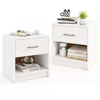 Gymax 2 PCS Nightstand w/ Drawer Side Table w/ Slide-out Drawer Open