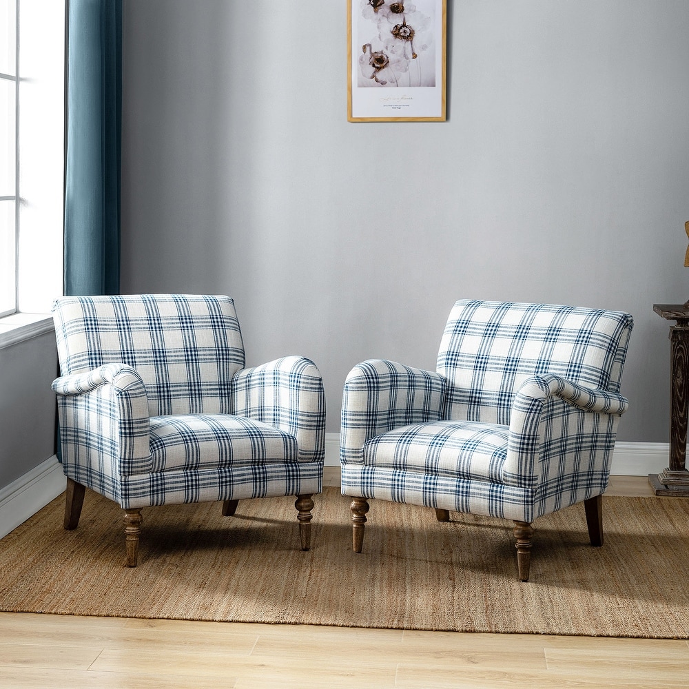 Blue and discount white plaid chair