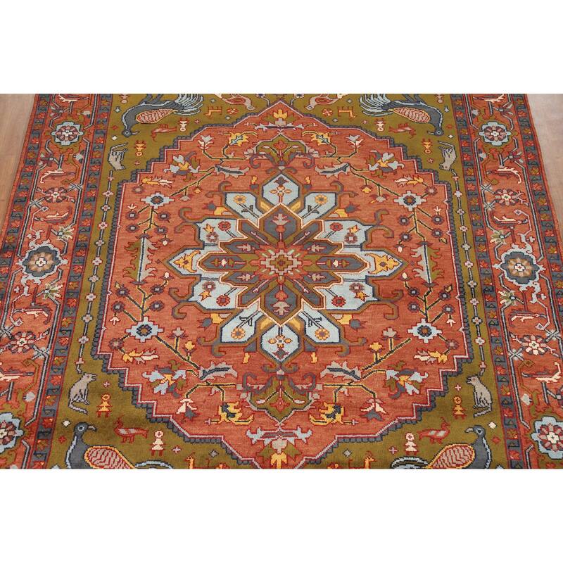 Animals Pictorial Ziegler Indian Area Rug Handmade Wool Carpet - 8'0" x 9'11"