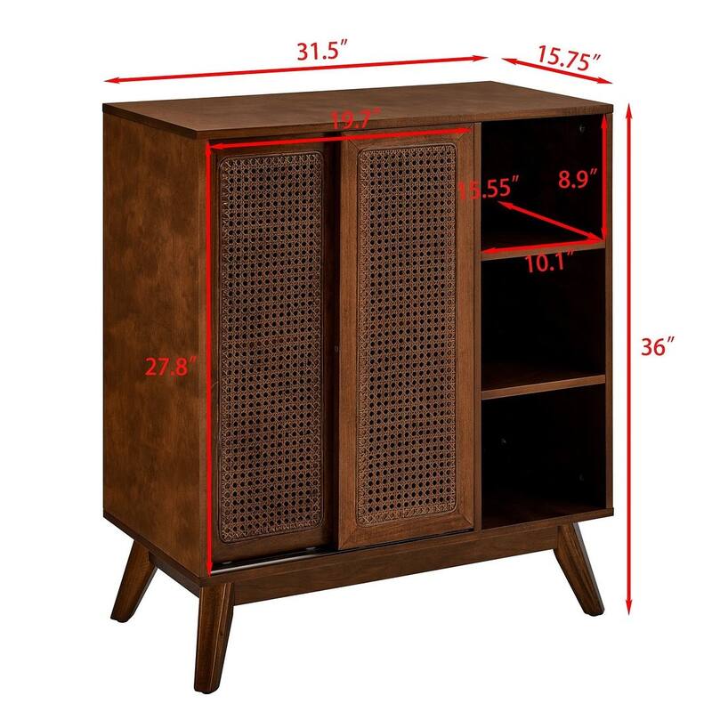 31" Mid Century Modern Rattan Storage Buffet/Sideboard
