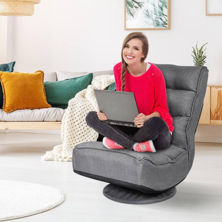 360-Degree Swivel Floor Chair with Foldable Design and Adjustable Backrest