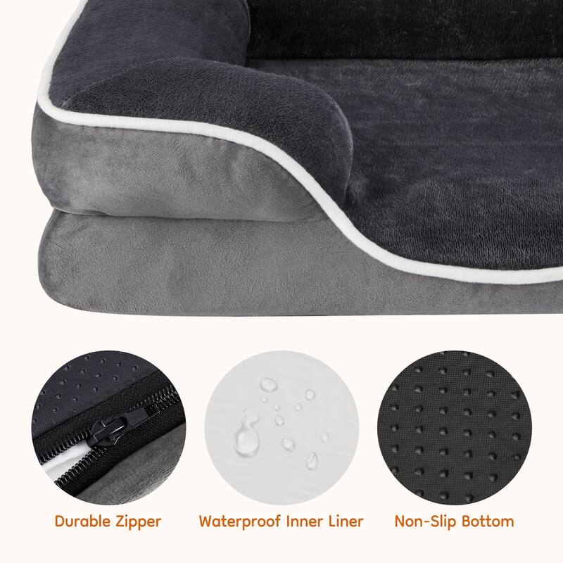 Dog Bed with Memory Foam, Waterproof Pet Sofa Bed with Removable Washable Cover