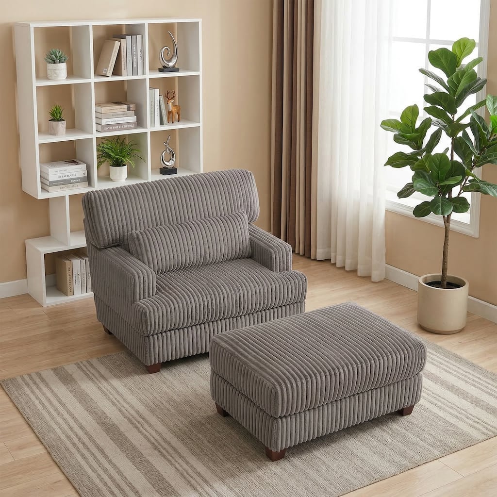 36" Wide Oversized Upholstered Chaise Lounge Accent Chair with Ottoman