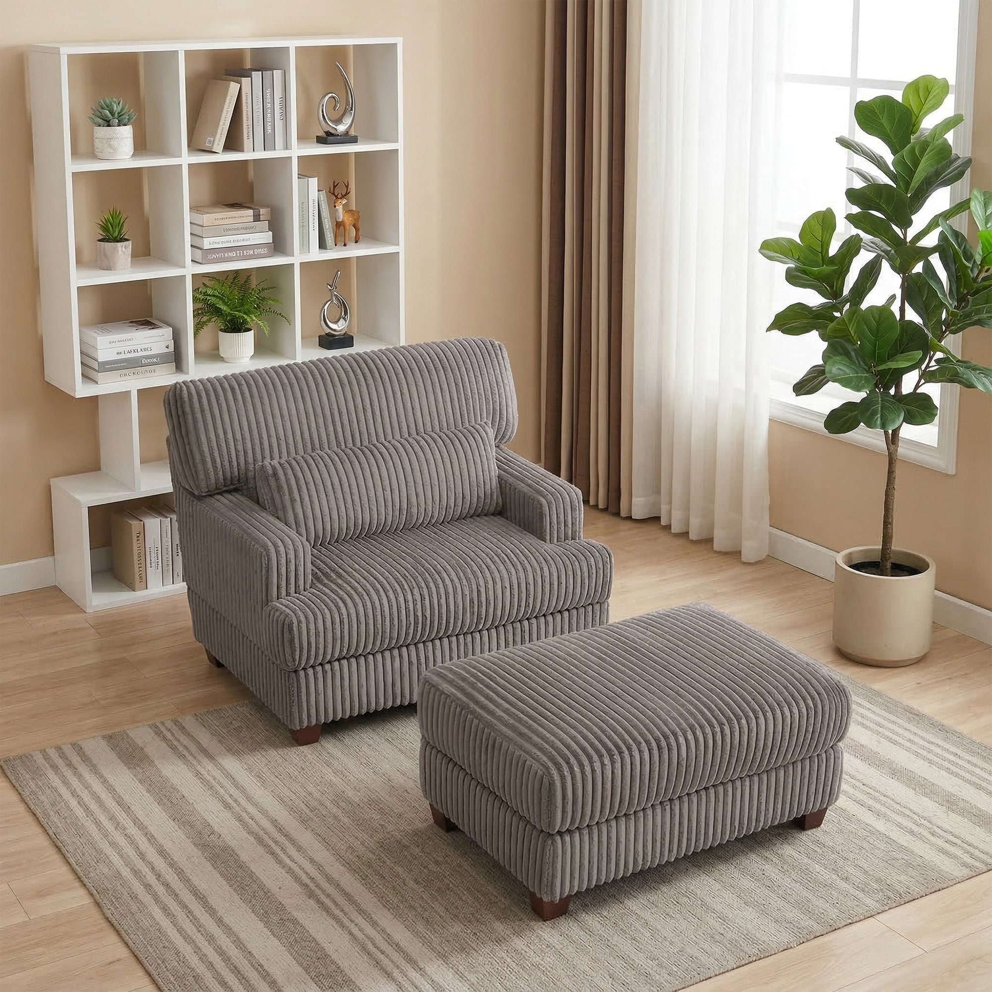 36" Wide Oversized Upholstered Chaise Lounge Accent Chair with Ottoman