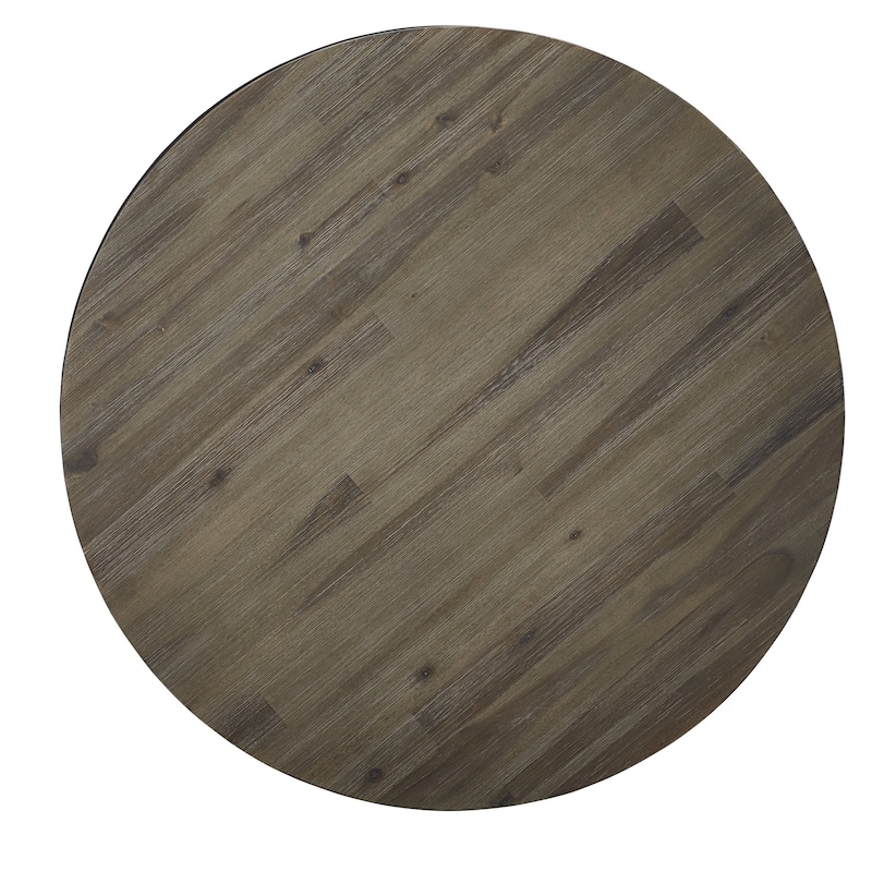 Canyon Solid Wood and Metal Round Coffee Table in Washed Grey - 19" x 40" x 40"