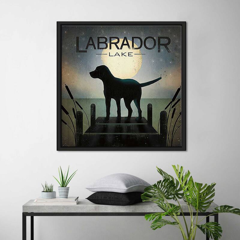 "Moonrise Black Dog Labrador Lake" Print on Floating Canvas