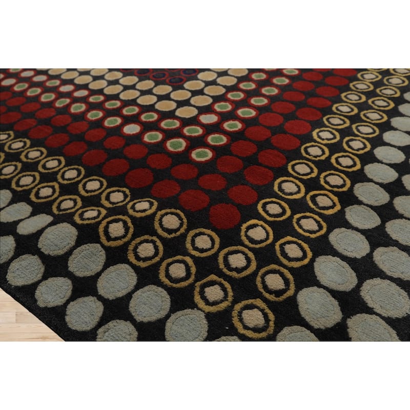 7'11''x8'4'' Tibetano Hand Knotted Wool Dark Grey Modern Rug - 7' 11'' x 8' 4''