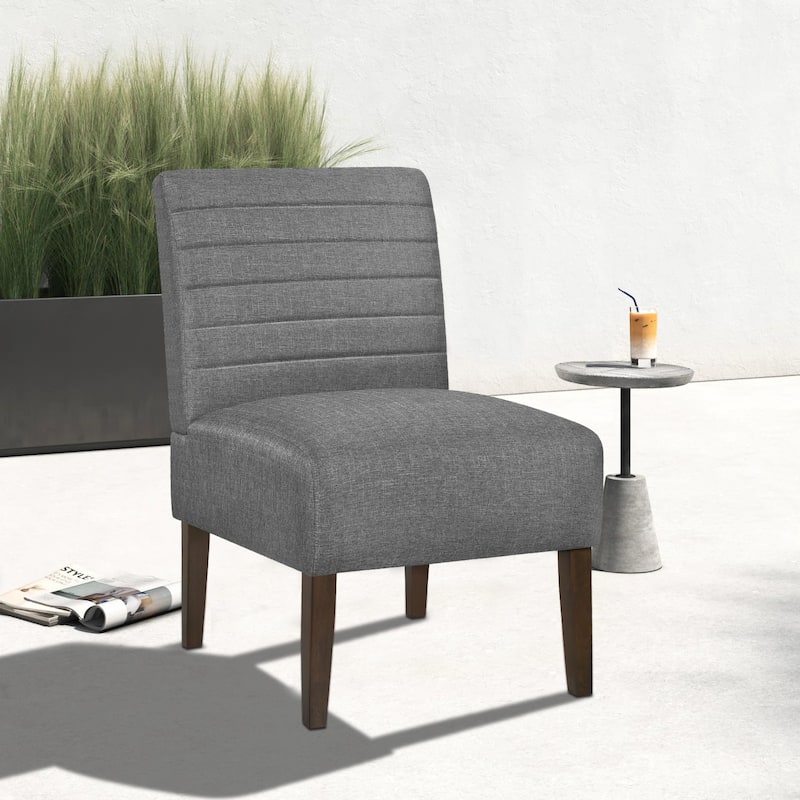 Modern Accent Chair, Armless Lounge Chair with Tufted Upholstery & Wood Legs, Fabric Side Chair, Makeup Vanity