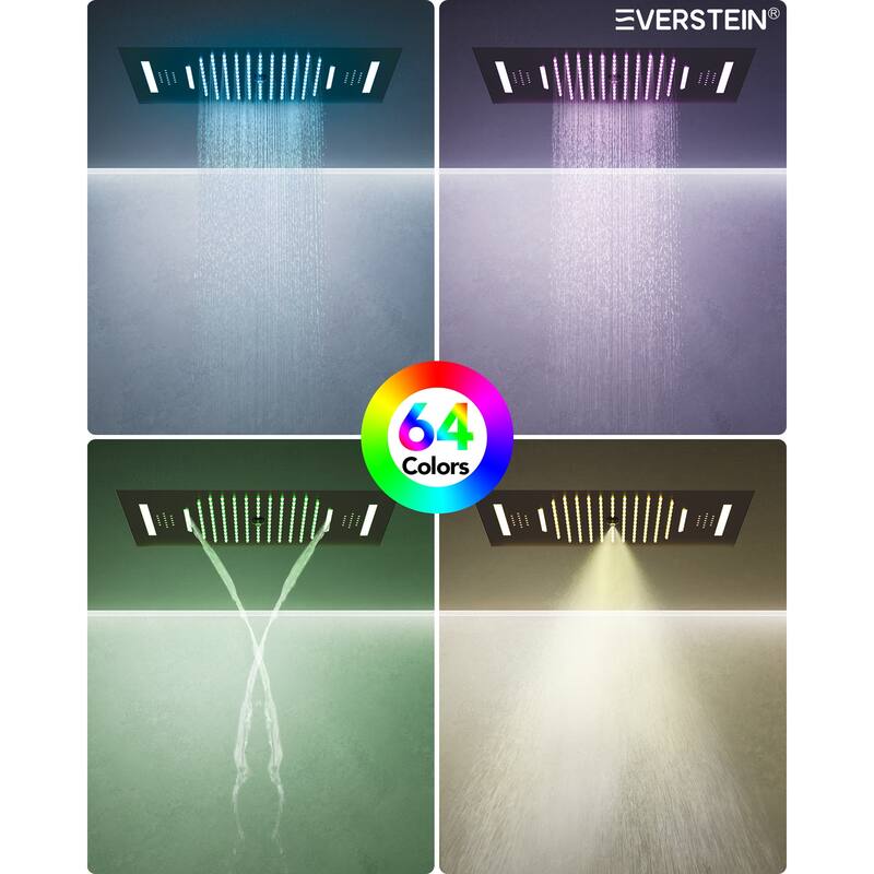 Dual Heads 20" Thermostatic Shower System, 64-Color LED Mood Lighting 3-Functions Shower Head with Bluetooth Music