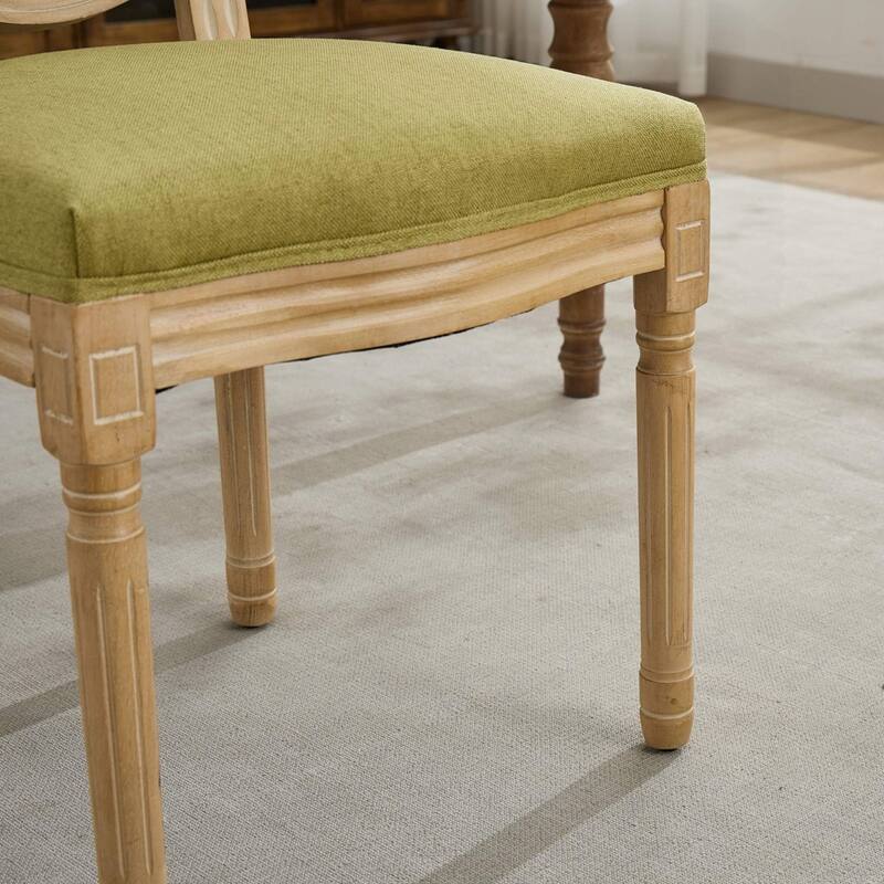 French Style Solid Wood Frame Antique Painting Linen Fabric Back Dining Chair