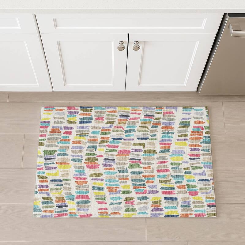 Machine Washable Indoor/ Outdoor Modern Mosaic Chantille Rug