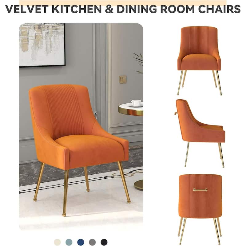 SEYNAR Modern Glam Boucle Pleated Velvet Dining Chair or Vanity Chair Set of 2 with Rear Handle