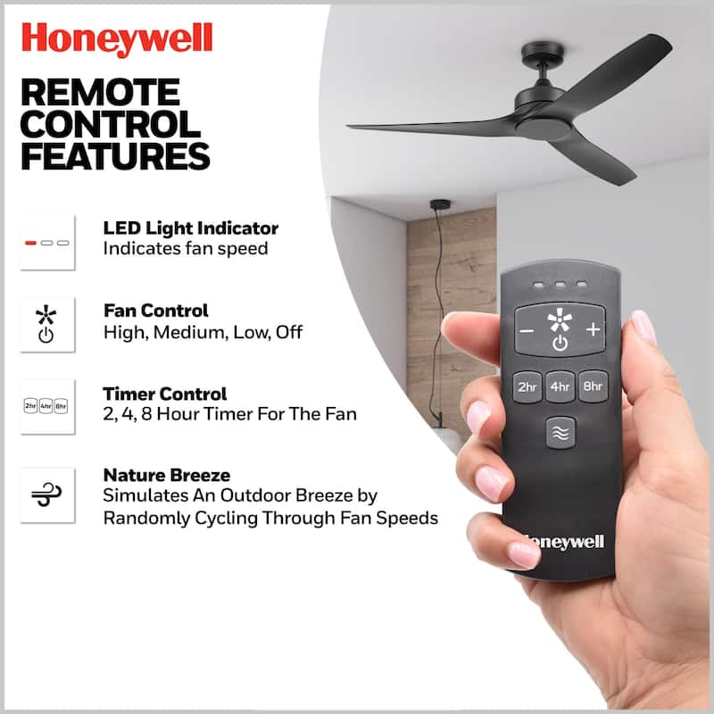 52" Honeywell Lynton Indoor/Outdoor Ceiling Fan with Color Changing LED Light, Remote Control, High Performance Blades