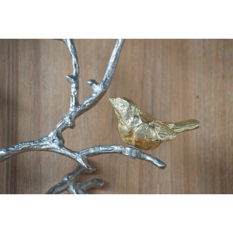 Modern Metal Branch Wall Decor Set of 2 with Bird Accents, for Living Room Office and Entryway Decor