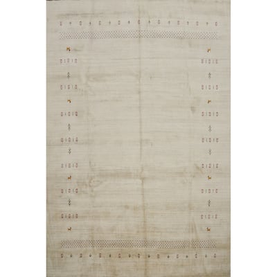 Hand Knotted Oriental 100% Wool Carpet Tribal Animal Pictorial Beige & Ivories Gabbeh Area Rug - 9' 11'' X 8' 0''