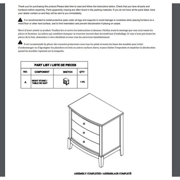 Gray Nightstand, 3 Drawers, Birch Veneer, Nickel Hardware, Bedside Table