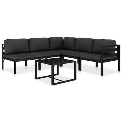 Shina 6pc Outdoor Modular Sofa Set, Black Aluminum Frame, Polyester