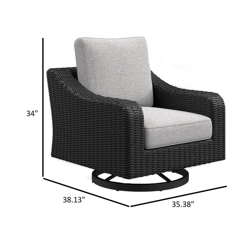 Tira 38 Inch Outdoor Swivel Lounge Chair, Cushioned, Resin, Black, Gray