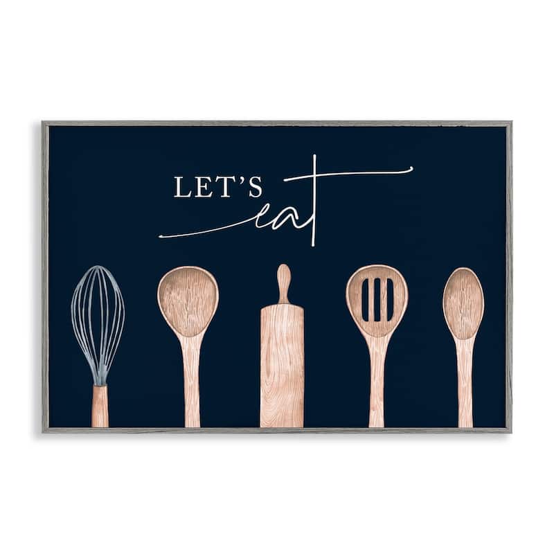 Stupell Let's Eat Kitchen Utensils Framed Giclee Art Design By Lux + Me Designs - 18 x 12 - Grey