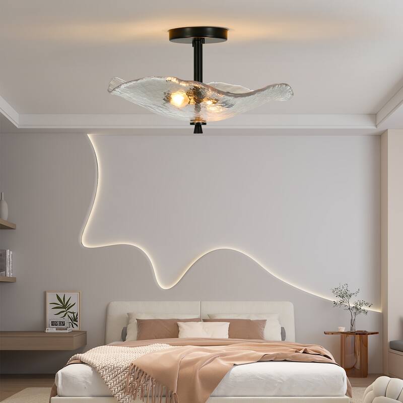 16.5" Glass Semi Flush Mount Ceiling Light Fixture, 2-Lights Close to Ceiling Light, Modern Ceiling Light Fixture