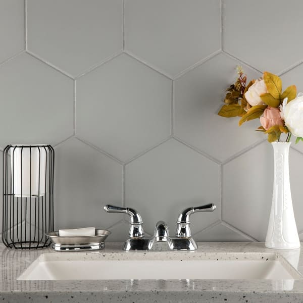 slide 2 of 10, Merola Tile Textile Hex Silver 8.63" x 9.86" Porcelain Floor and Wall Tile