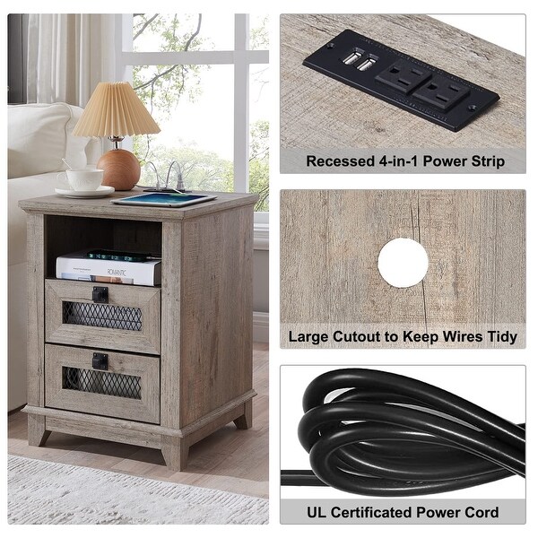 Nightstand with Charging Station,OKD 18'' Industrial