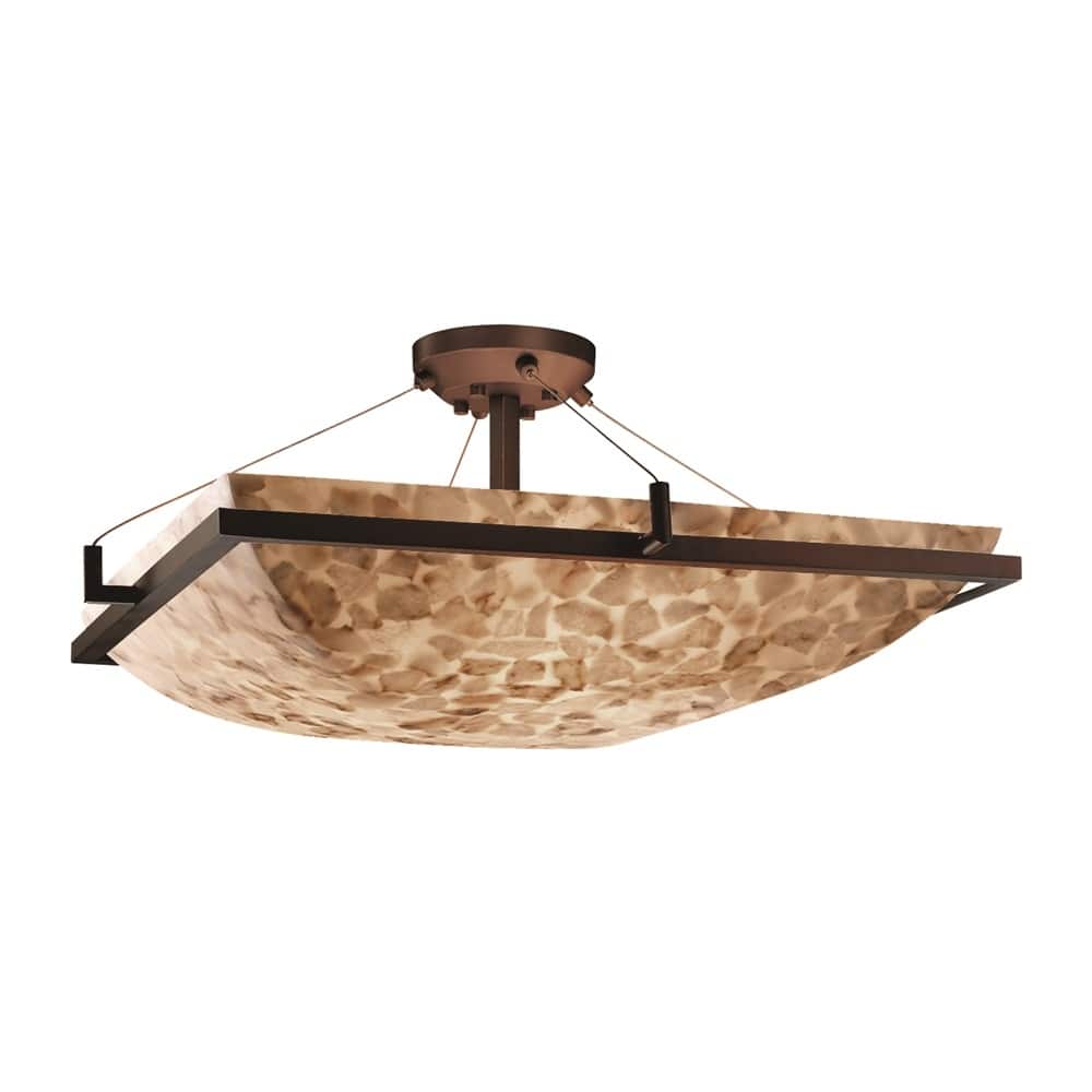 Alabaster Rocks!? 48-inch Dark Bronze Square Semi Flush Bowl with Ring, Alabaster Rocks Shade