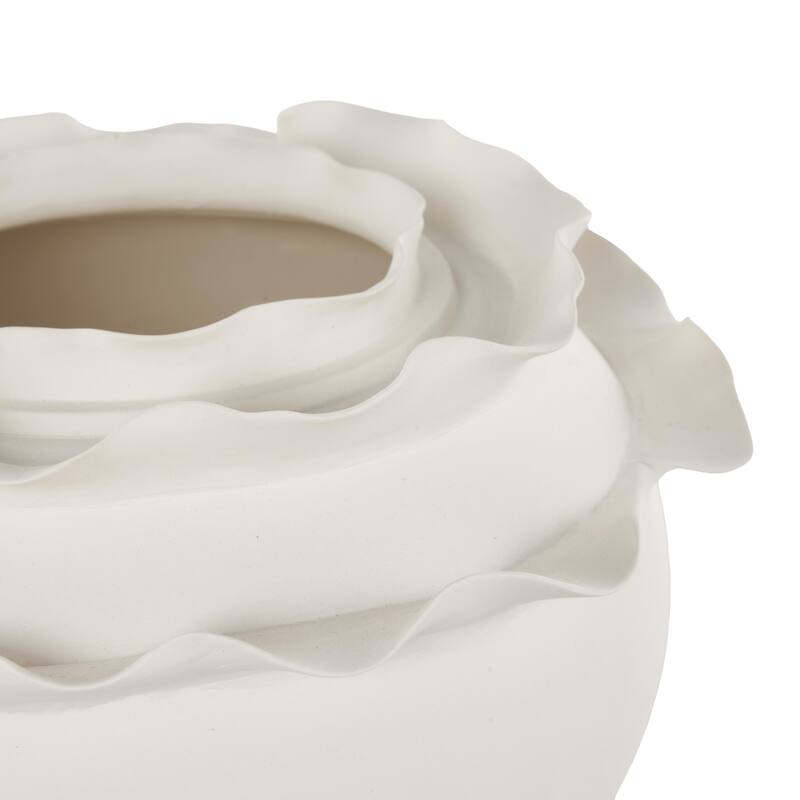 White or Black Ceramic Wide Rounded Floral Inspired Abstract Decorative Vase with Layered Petals