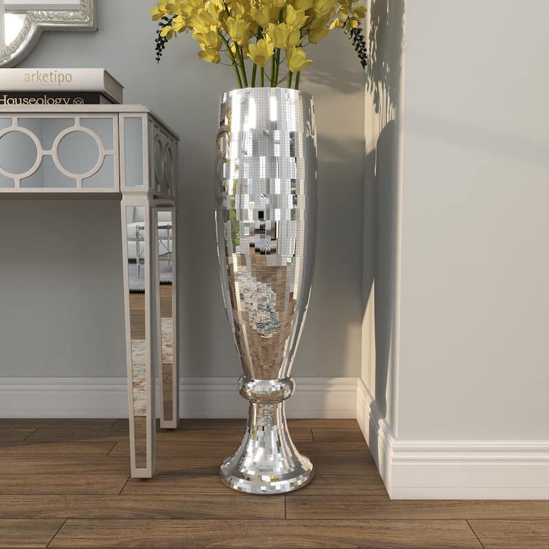 Silver Polystone Glam Vase with Mosaic Mirror Inlay