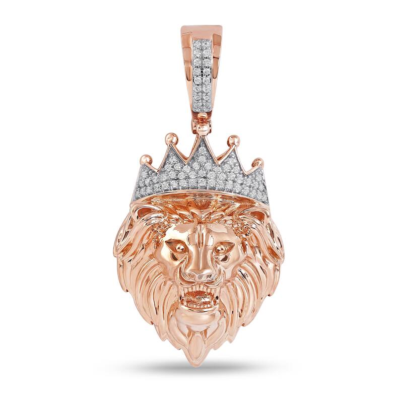 10K Gold 1/6ct TDW Diamond Crowned Lion Head Pendant for Men