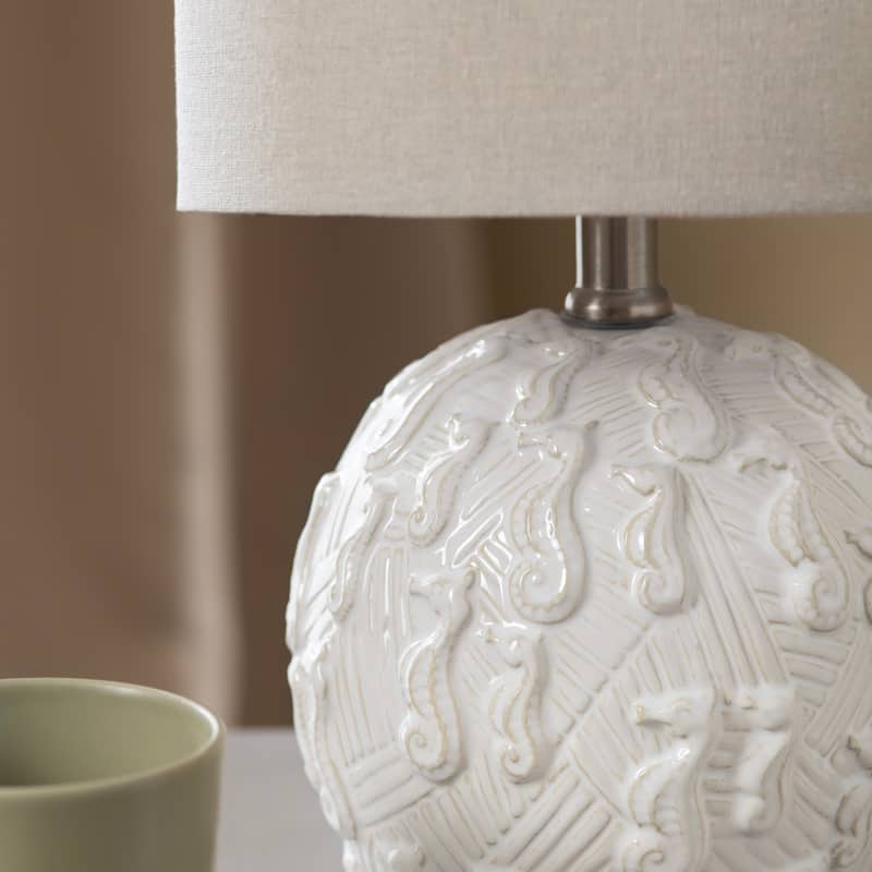 White Ceramic Seahorse Table Lamp - 9" x 9" x 16"