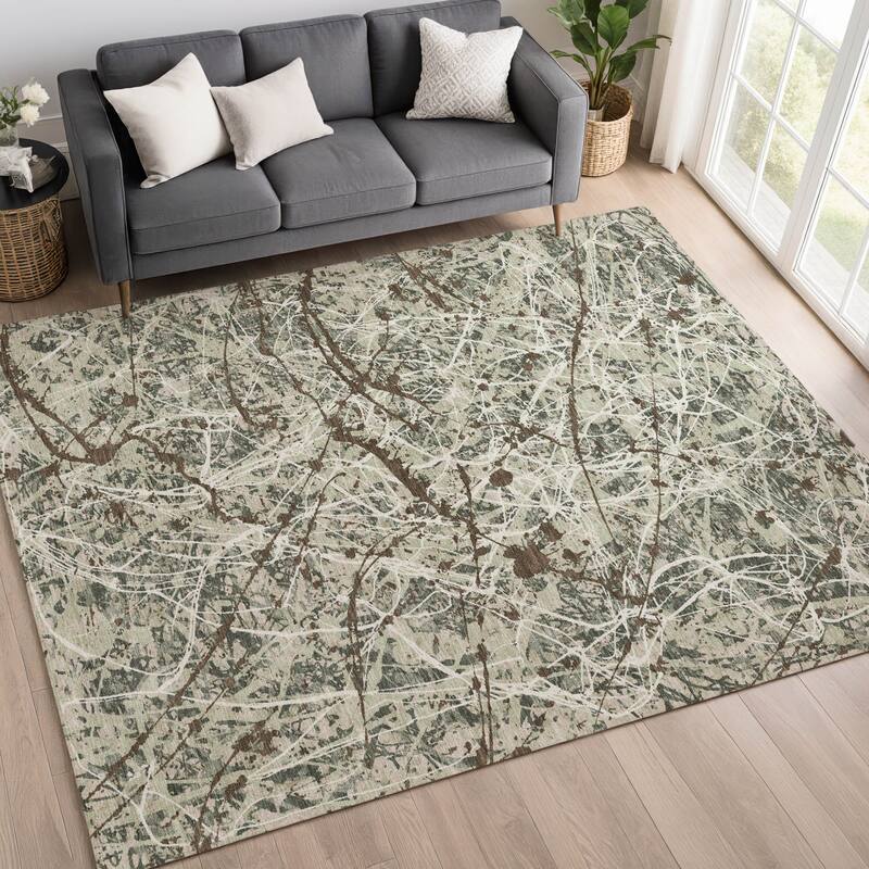 Machine Washable Indoor/ Outdoor Modern Splatter Chantille Rug