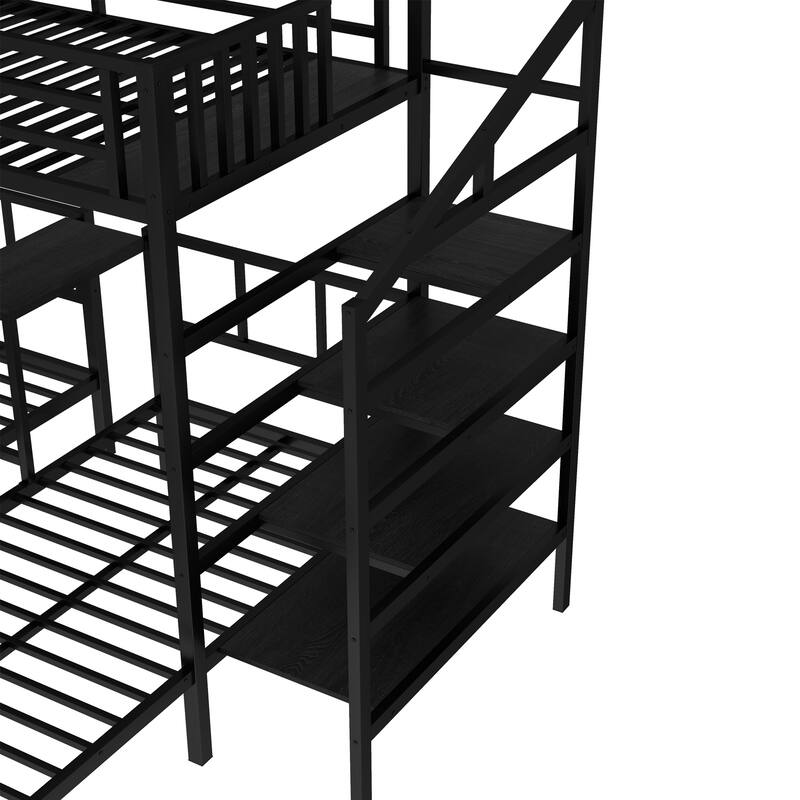 Twin over Twin & Twin Bunk Beds for 3, Twin XL over Twin & Twin Bunk Bed Metal Triple Bunk Bed with Desk & Shelves
