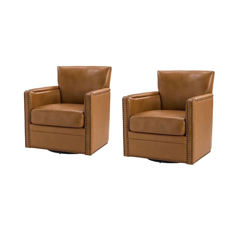 Pascual Classic Genuine Leather Swivel Chair With Nailhead Trim Arm Set of 2 by HULALA HOME