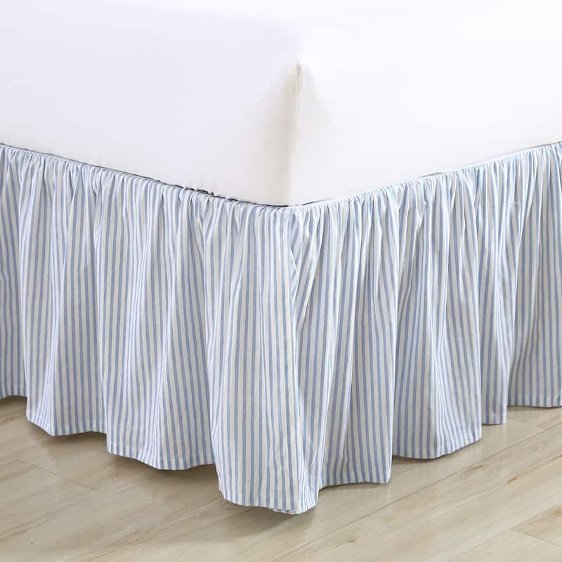 Laura Ashley LA Classics Ticking Stripe Blue Cotton Ruffled Bedskirt