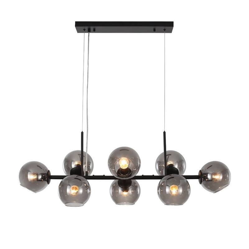 Modern 8-light Glass Globe Linear Chandelier - Brass Black