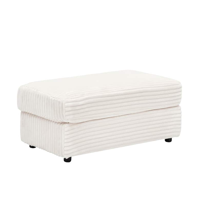 White 39.37" Corduroy Upholstered Single Armchair Sofa with Ottoman and Cup Holder for Lving Room