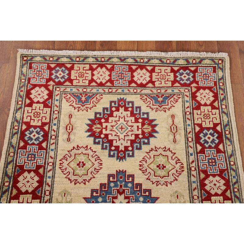 Beige Traditional Kazak Foyer Rug Hand-Knotted Wool Carpet - 2'9" x 4'0"