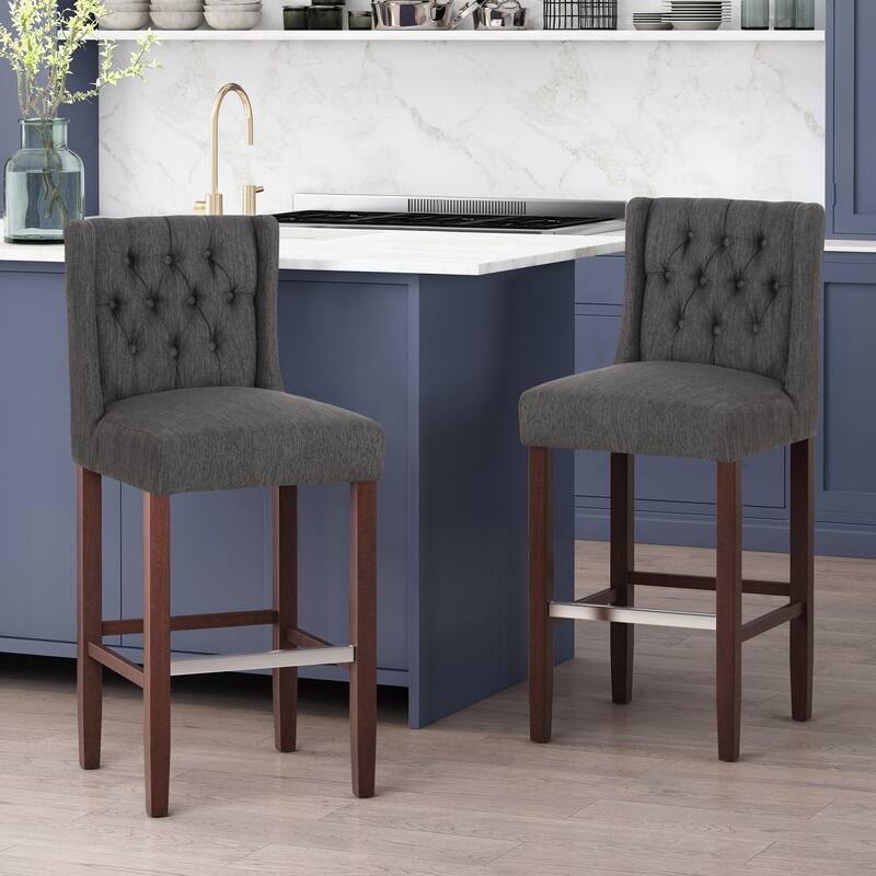 30" Modern Set of 2 Bar Stools with Button-Tufted Backrests Seats, Metal Legs, for Bar Dining Room and Living Room