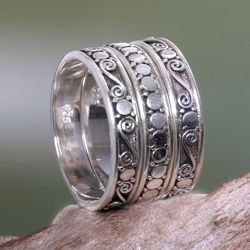NOVICA Handmade Traditional Balinese 925 Sterling Silver Band Stacking Ring (Indonesia)