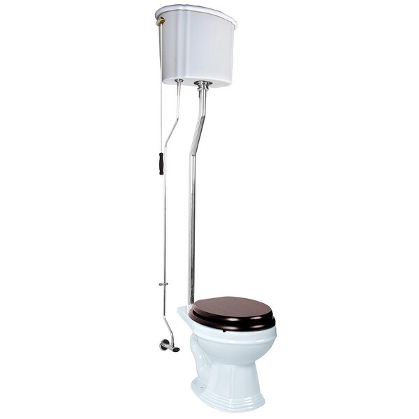 Renovator's Supply White High Tank Pull Chain Toilet with White Round Bowl and Chrome Rear Entry