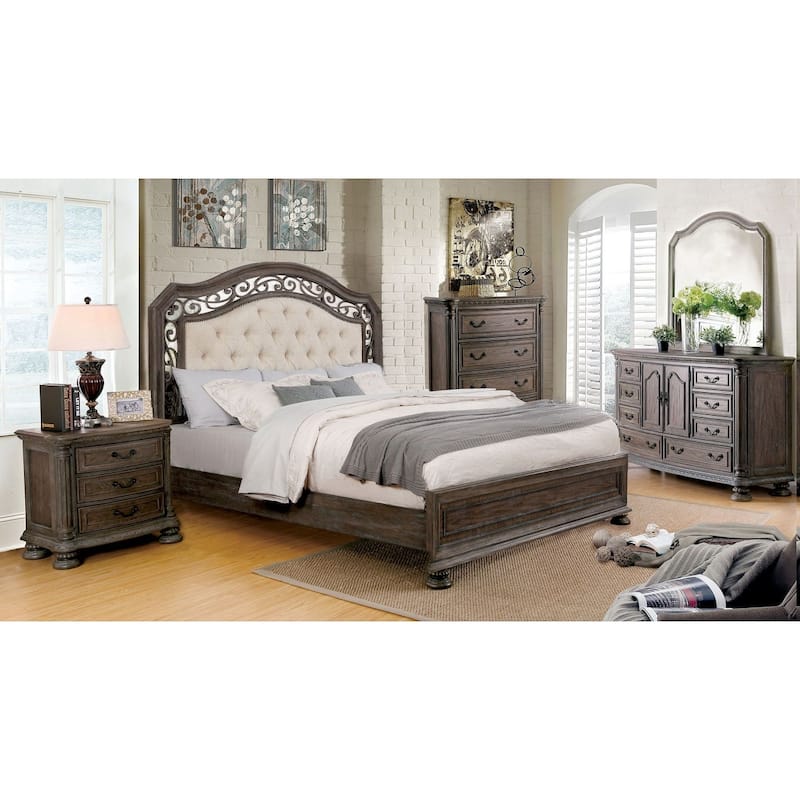 1pc Nightstand Bronze Hanging Pull Bedroom Bedside Table w 3-Drawers