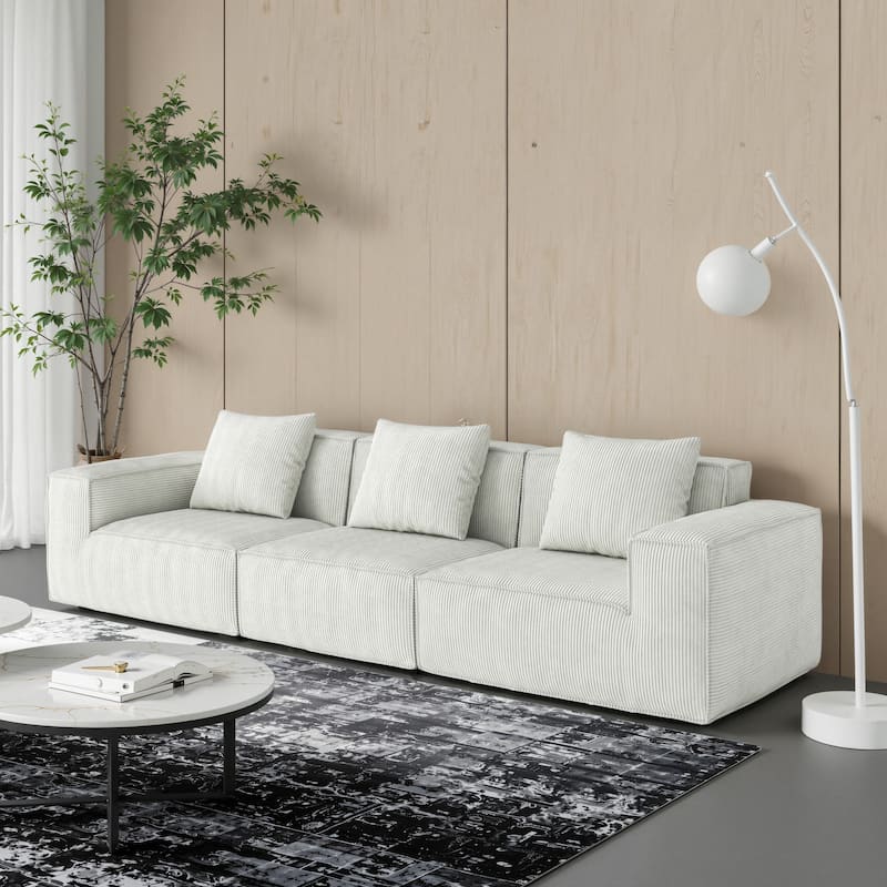 118 inch Modular Sofa Convertible Oversized Sofa Bed Corduroy Velvet 3 Person White