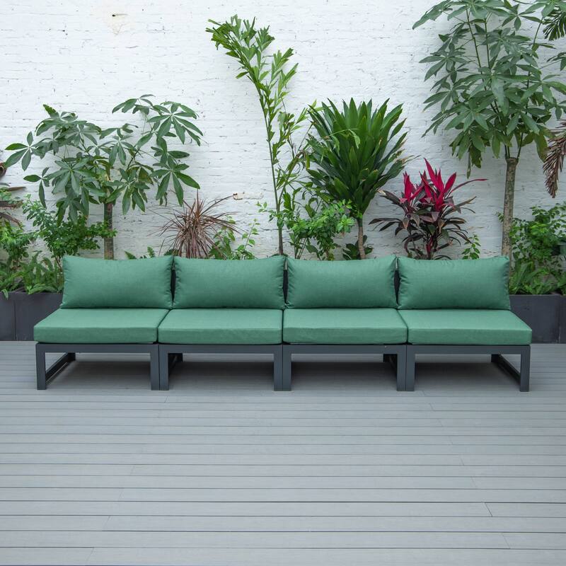 LeisureMod Chelsea 4-Piece Armless Patio Sectional Sofa Set with Cushions for Patio Porch Backyard Garden
